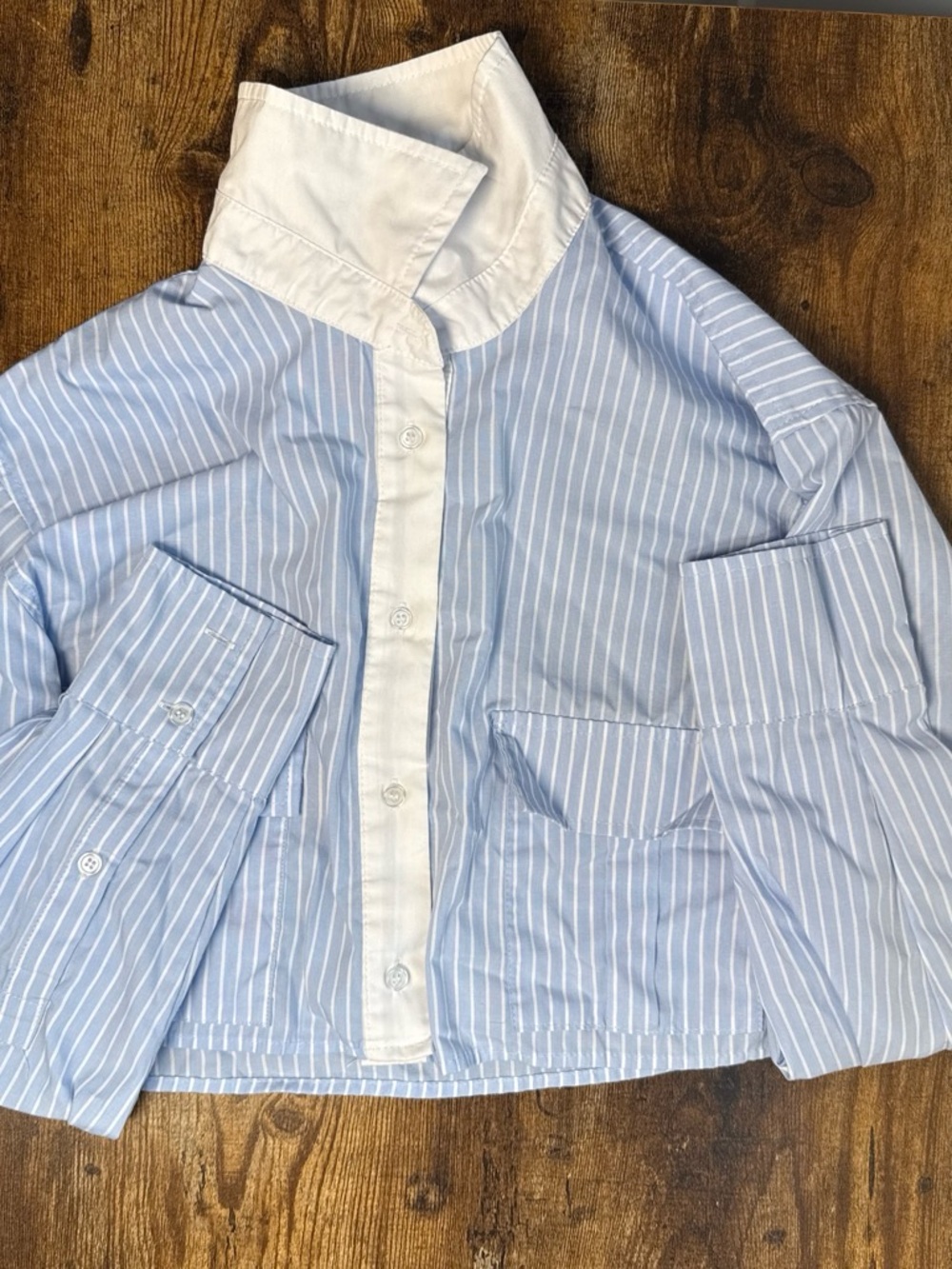 Women’s Blue & White Striped Button-Front Shirt